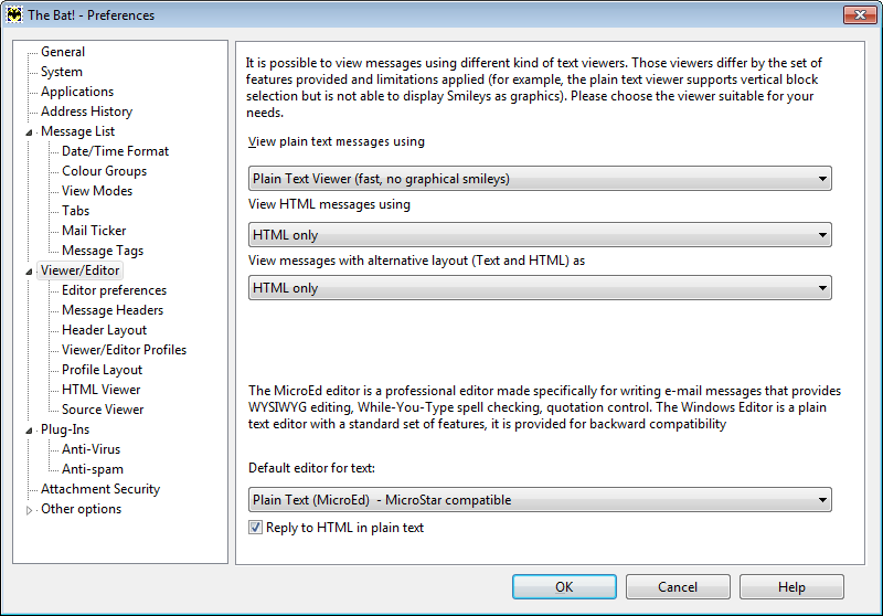 The Bat! Email Editor and Viewer Configuration