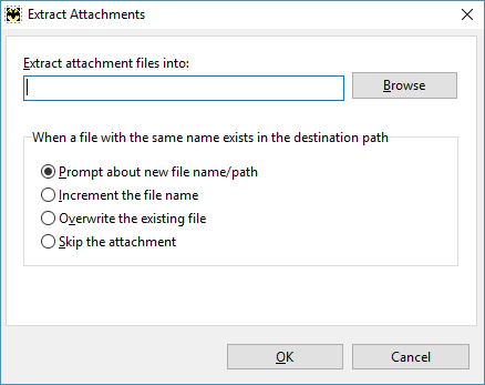 Extract Attachments from Selected Messages Dialog